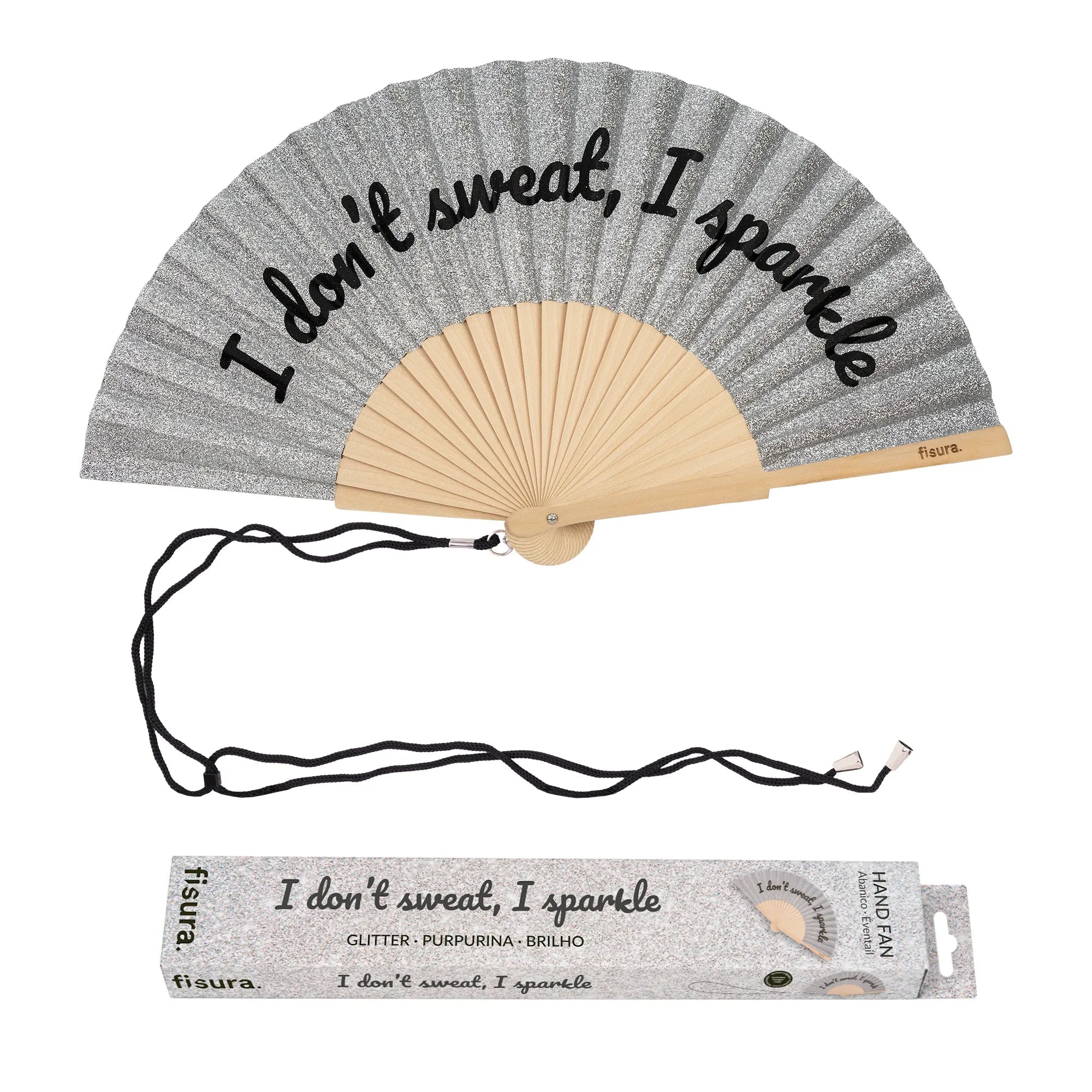 SILVER GLITTER I DON'T SWEAT, I SPARKLE HAND FAN - OTHERLETTERS
