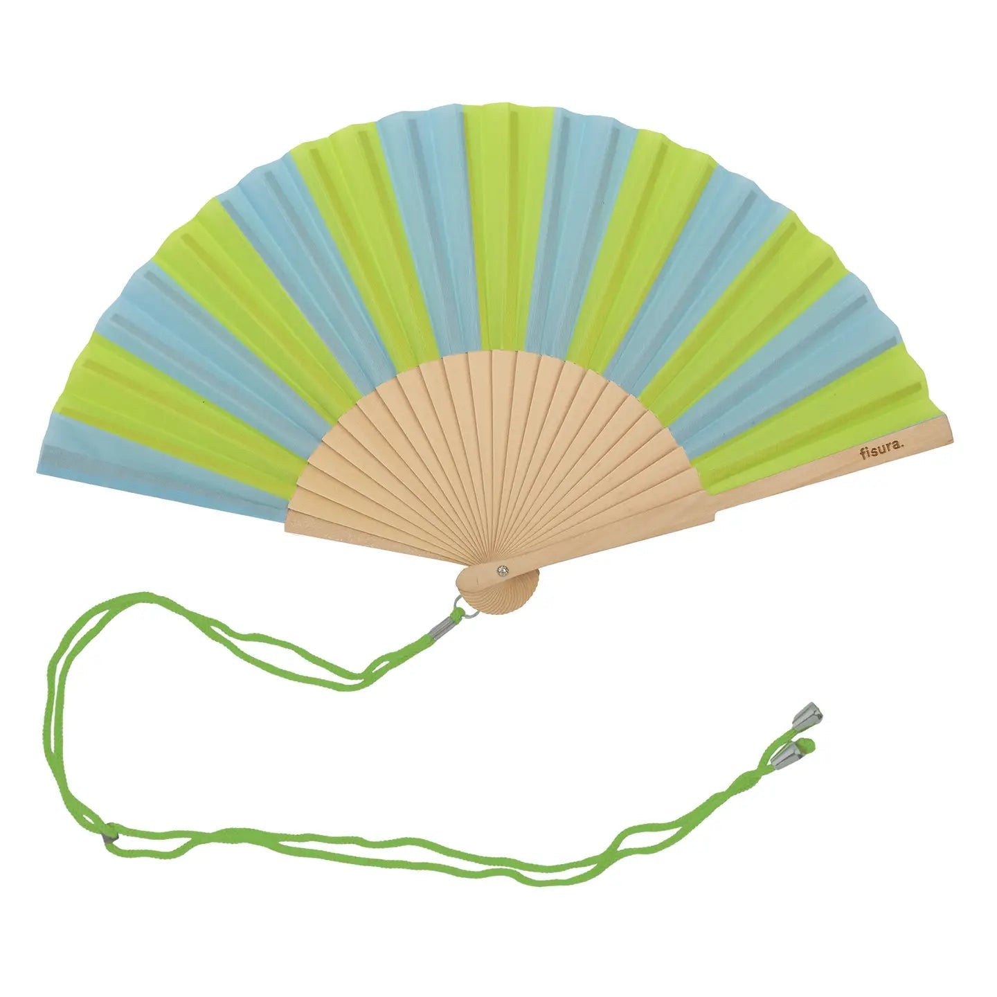 STRIPED LIME GREEN AND BLUE HAND FAN - OTHERLETTERS