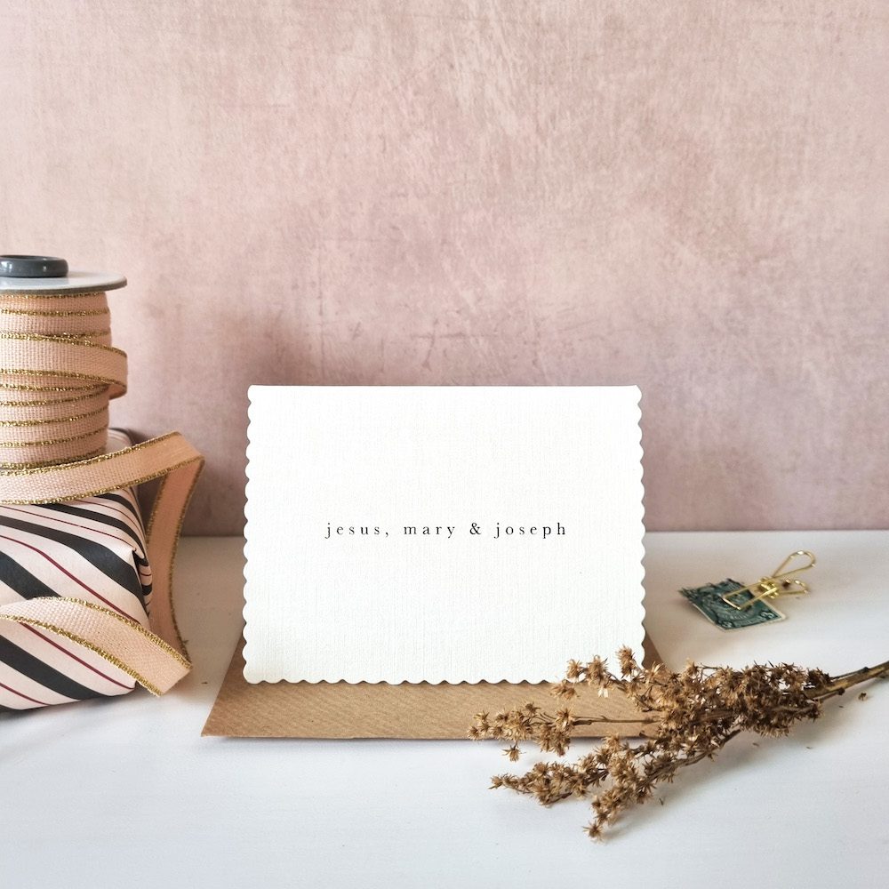 Jesus, Mary and Joseph mini Christmas card by Katie Leamon