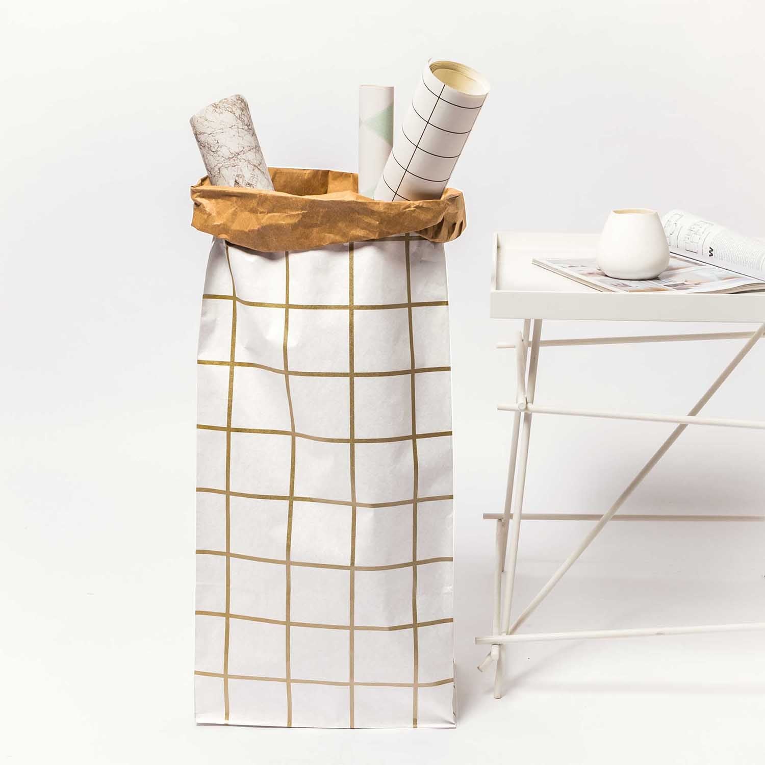 GOLD GRID BLOCK BOTTOM BAG | XL - OTHERLETTERS