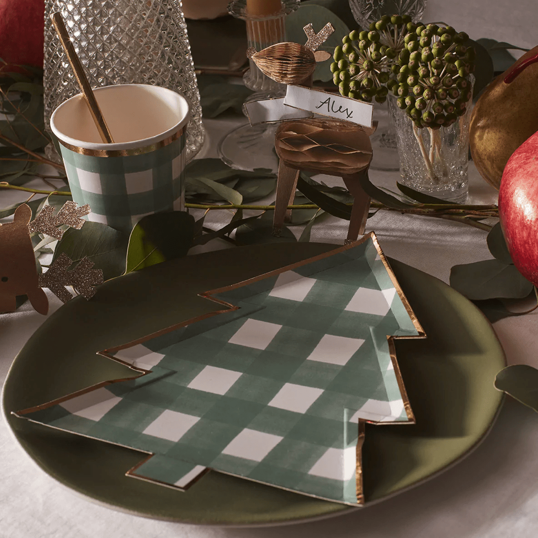 GREEN GINGHAM TREE PAPER PLATES - OTHERLETTERS