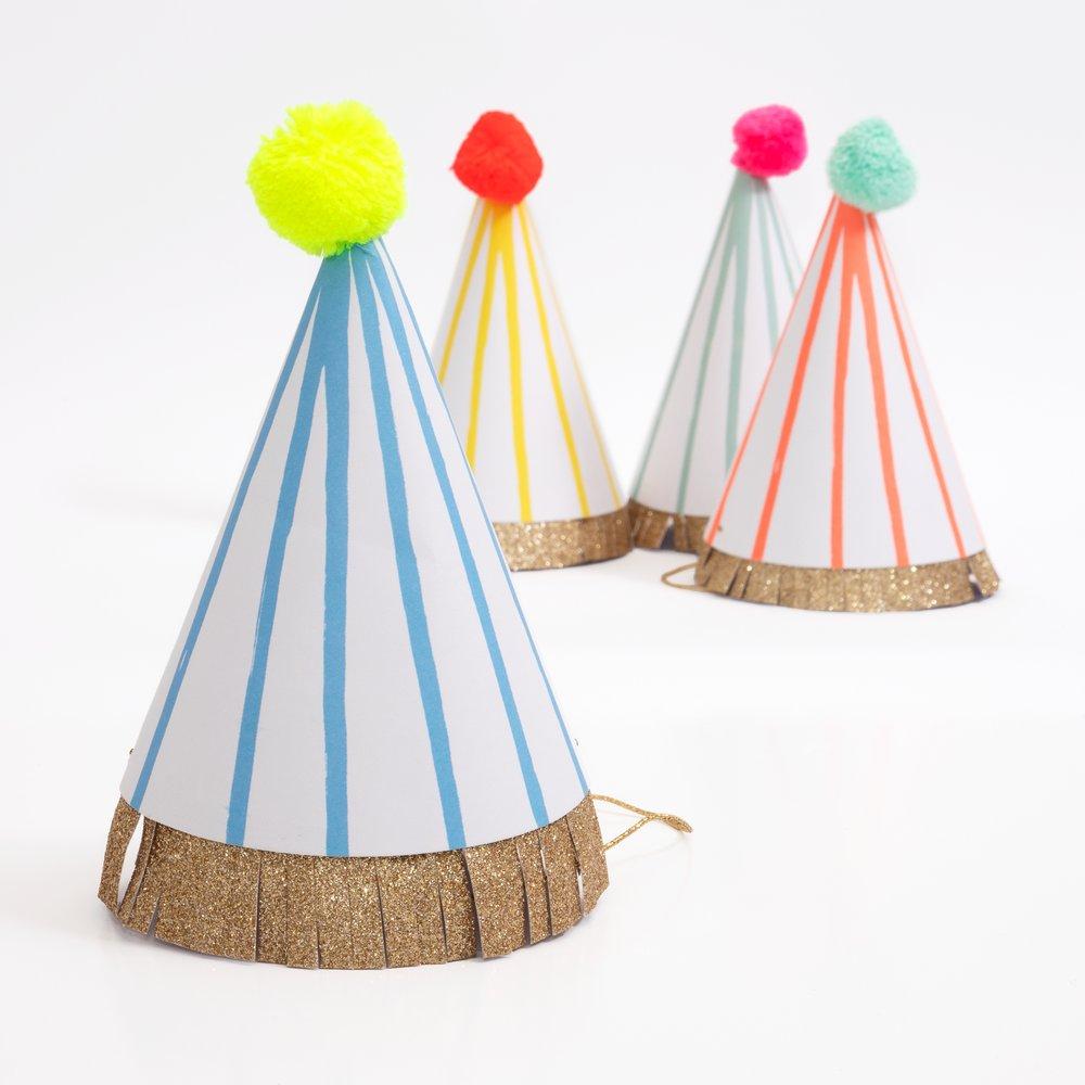 STRIPE POM POM PARTY HATS LARGE - OTHERLETTERS