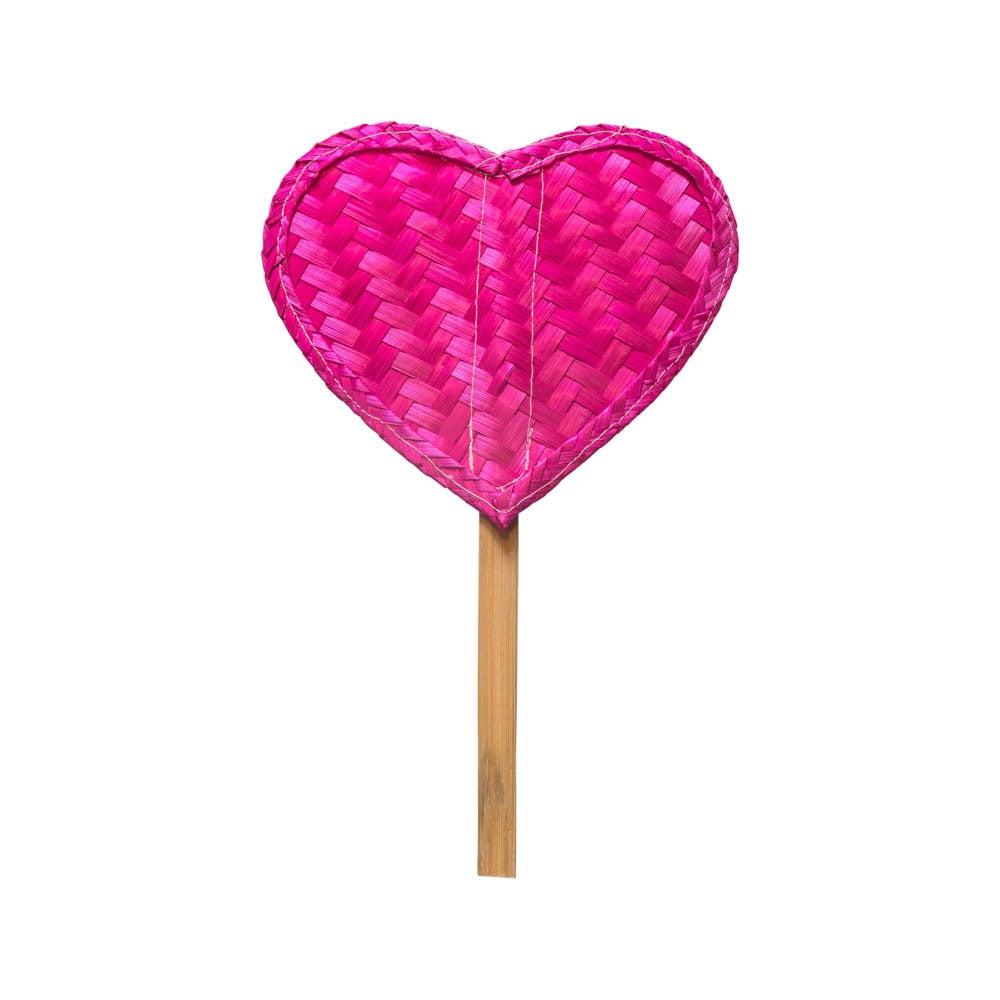 PINK BAMBOO HEART HAND FAN