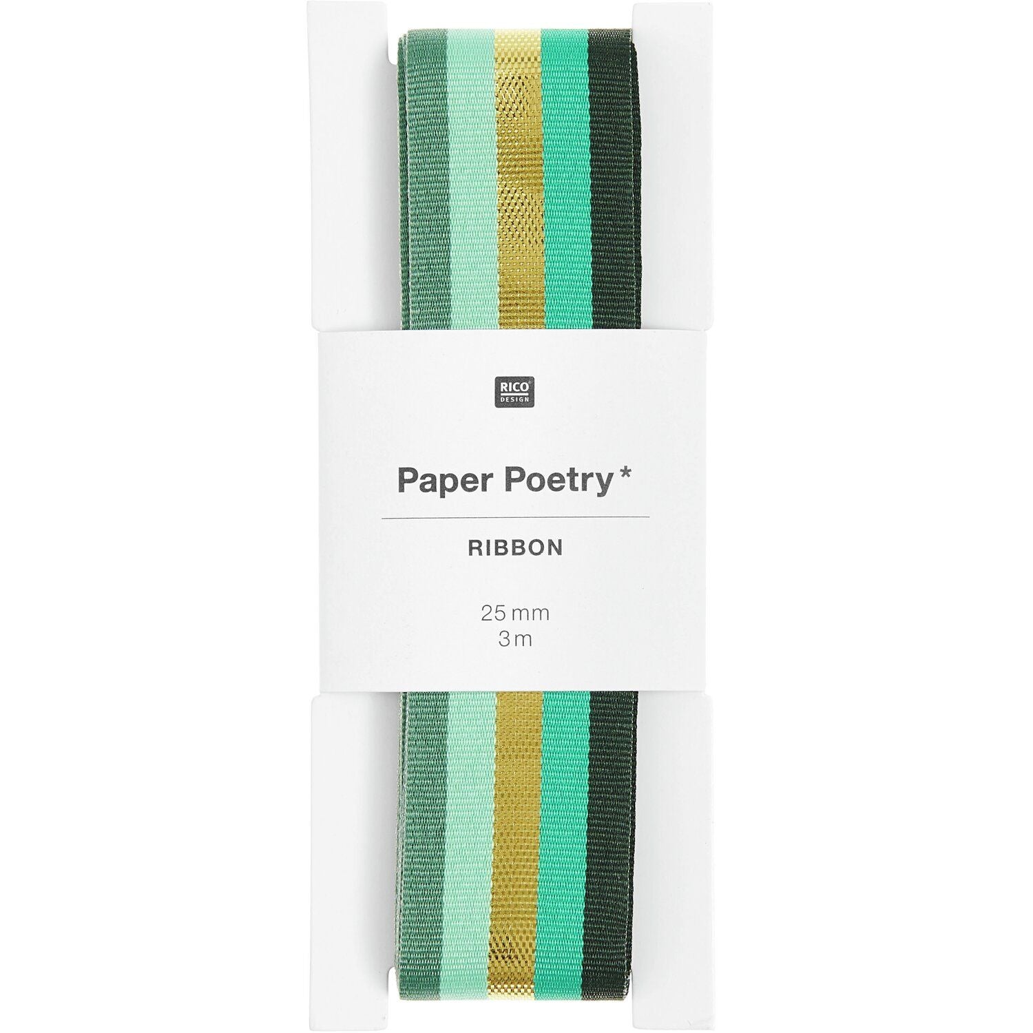 MULTI STRIPE RIBBON GREEN/ GOLD/ MINT 25mm - OTHERLETTERS