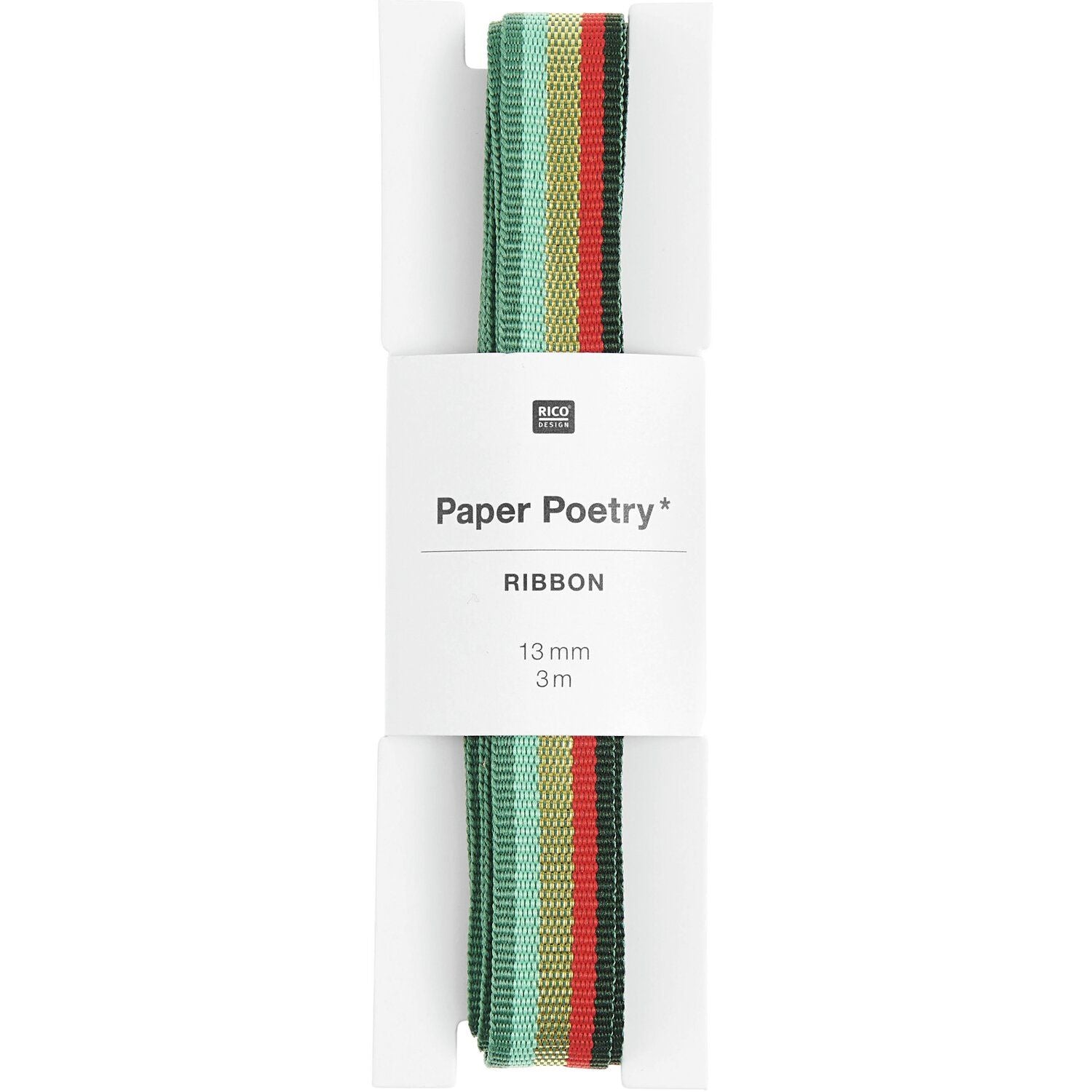 MULTI STRIP RIBBON GREEN/ GOLD/ RED 13mm - OTHERLETTERS