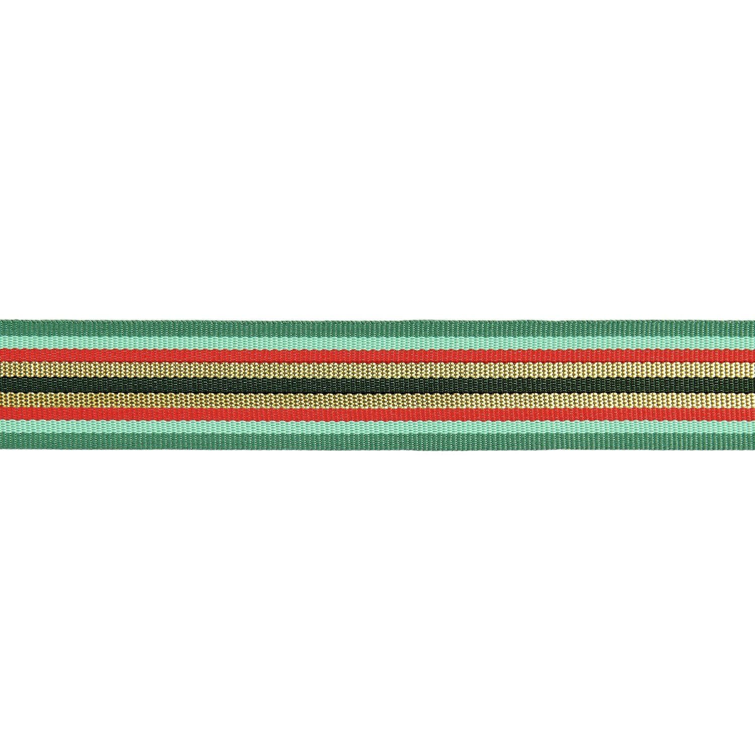 MULTI STRIPE RIBBON GREEN/ RED/ GOLD 25mm - OTHERLETTERS