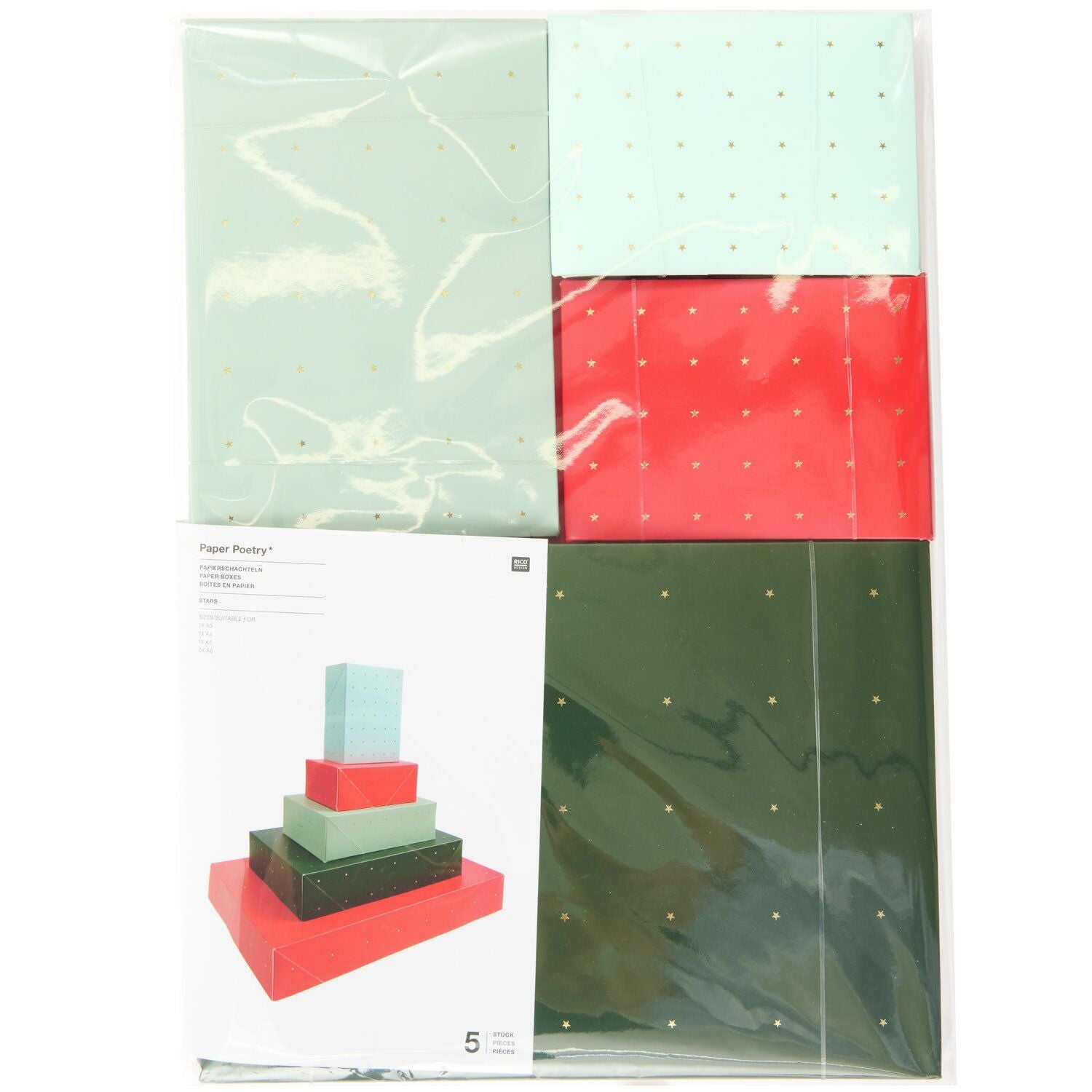 PAPER BOX SET | RED & GREEN w STARS - OTHERLETTERS