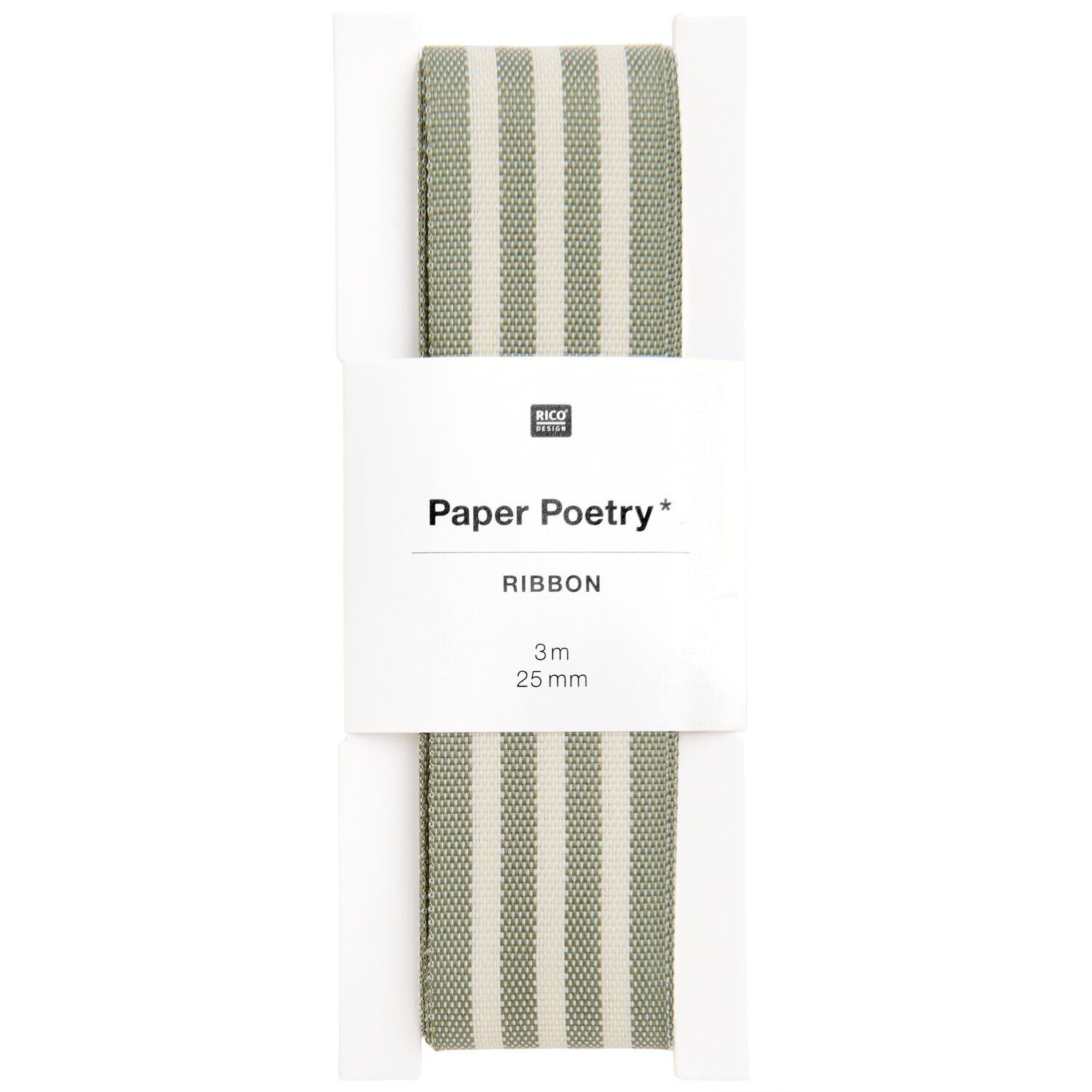 WOVEN DUO STRIPE RIBBON | SAGE & CREAM 25mm