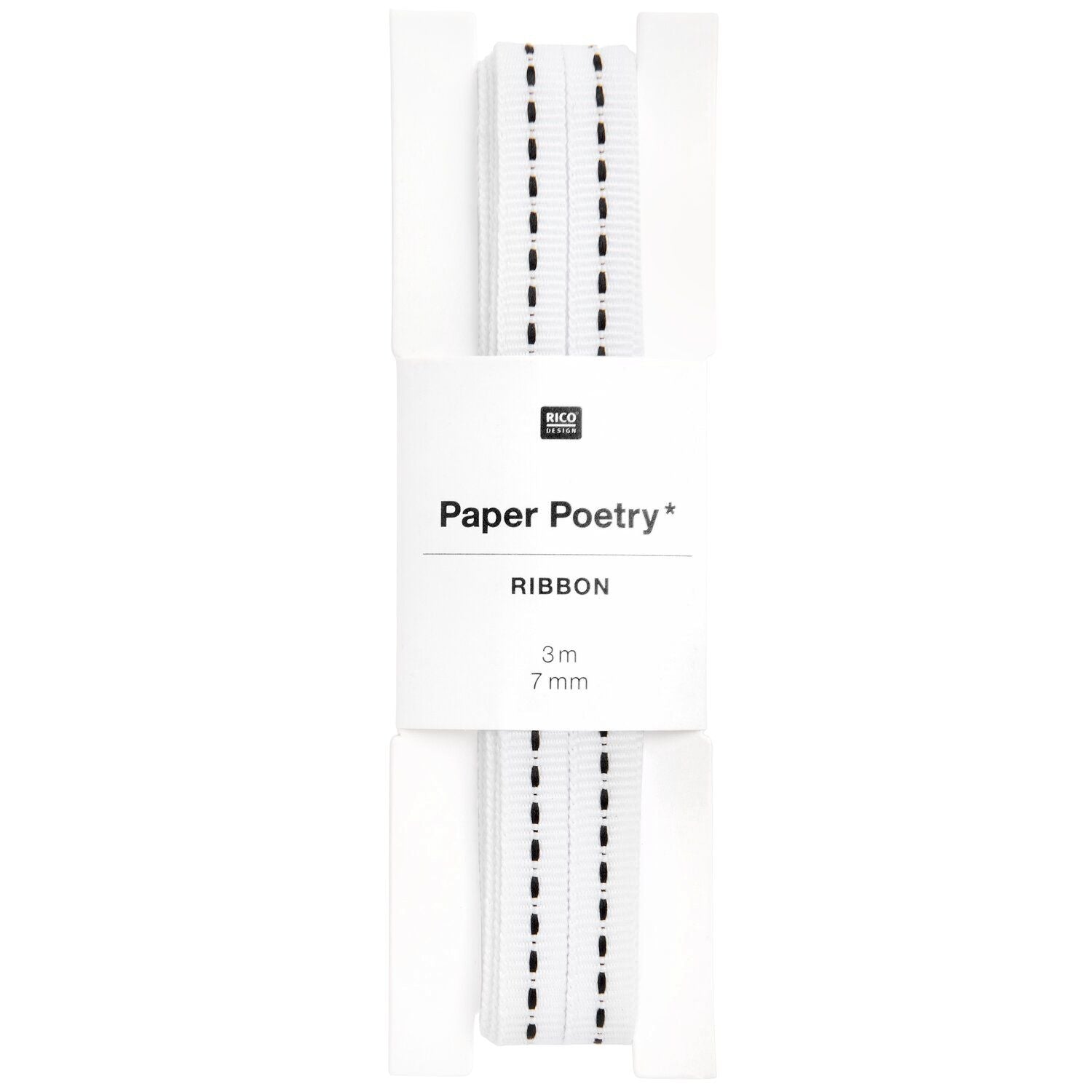 WOVEN RIBBON WITH SEAM |  WHITE AND BLACK 7mm