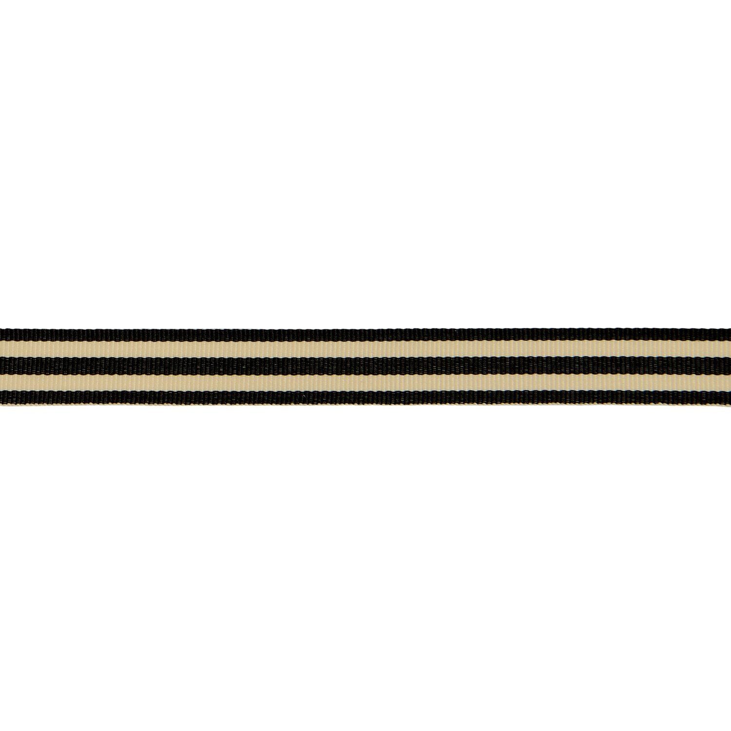 WOVEN DUO STRIPE RIBBON | BLACK & CREAM 16mm