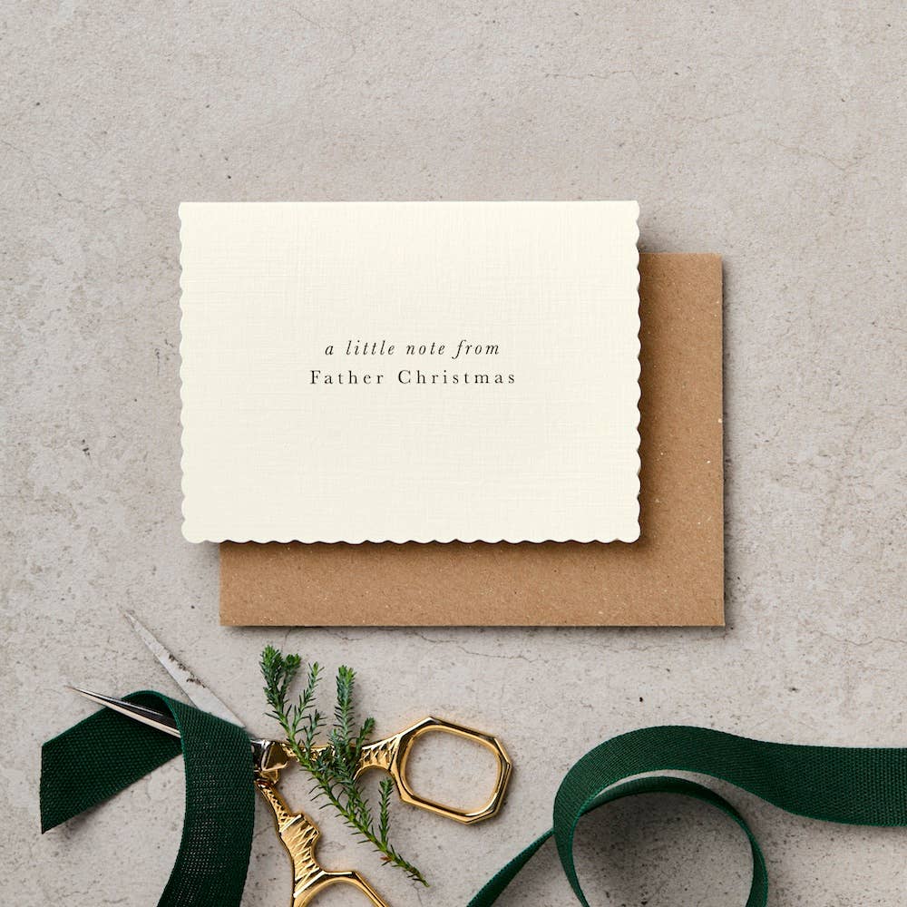 A Little Note from Father Christmas mini card by Katie Leamon, cream with a scalloped edge