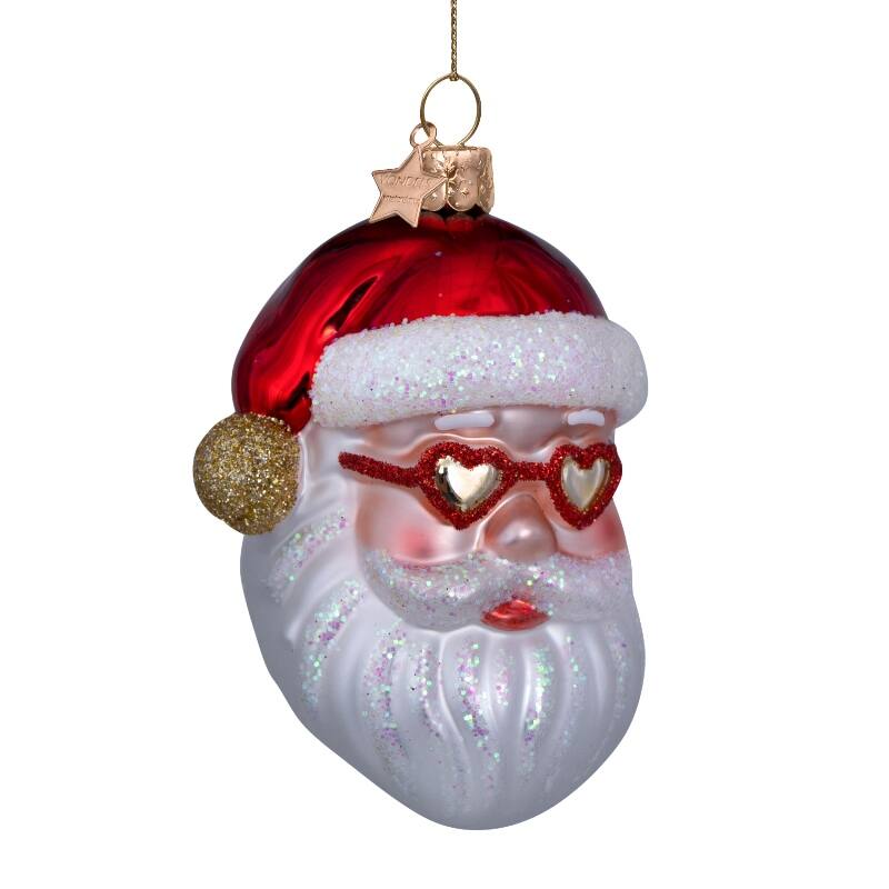 SANTA WITH HEART GLASSES GLASS TREE DECORATION - OTHERLETTERS