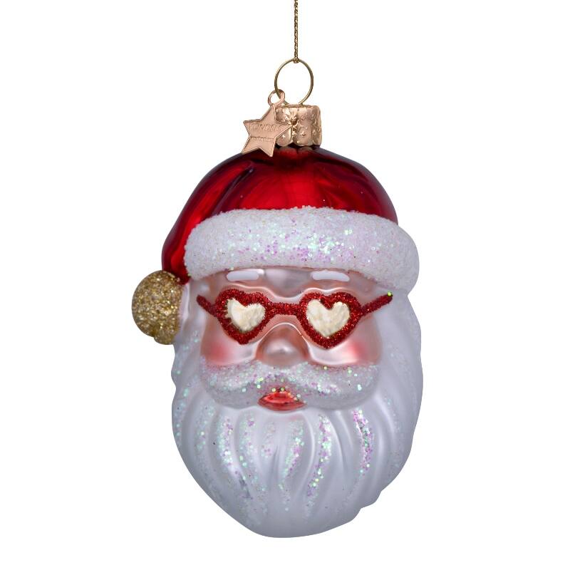 SANTA WITH HEART GLASSES GLASS TREE DECORATION - OTHERLETTERS