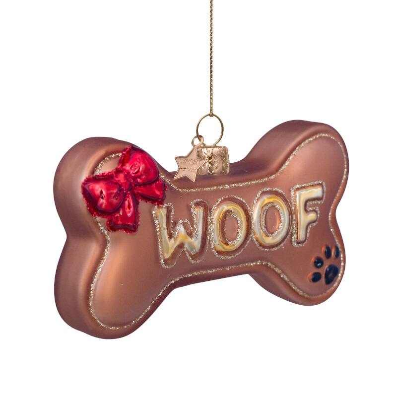 WOOF DOG BONE GLASS TREE DECORATION - OTHERLETTERS