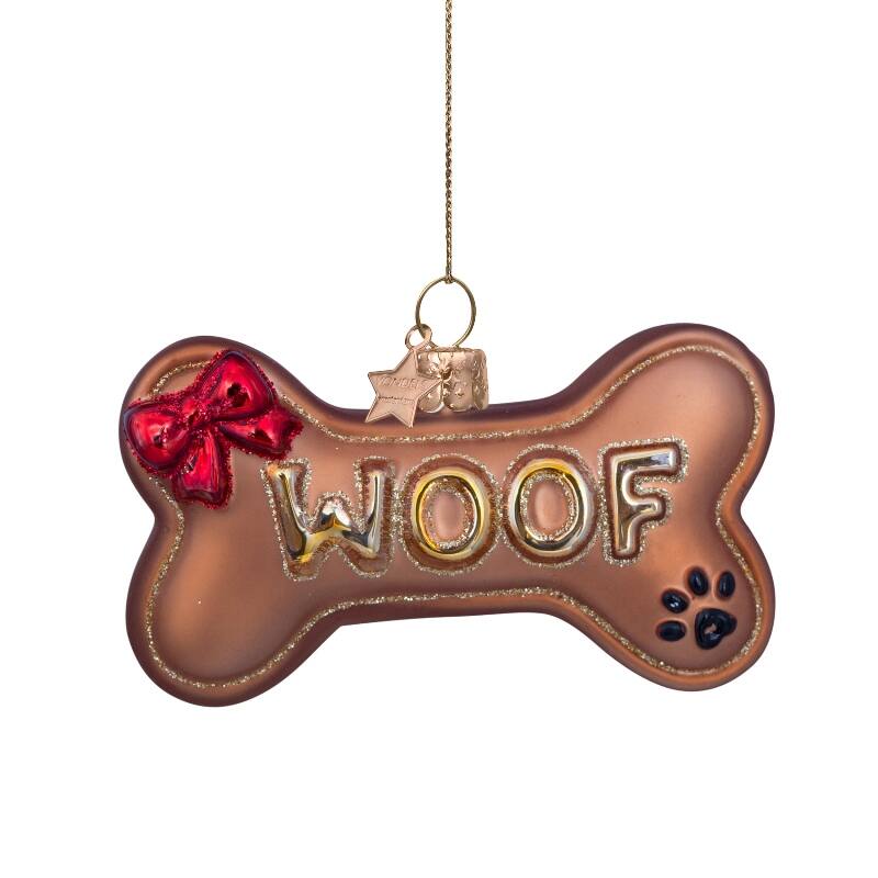 WOOF DOG BONE GLASS TREE DECORATION - OTHERLETTERS