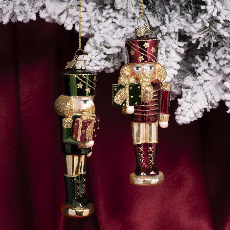 BURGUNDY NUTCRACKER GLASS TREE DECORATION - OTHERLETTERS