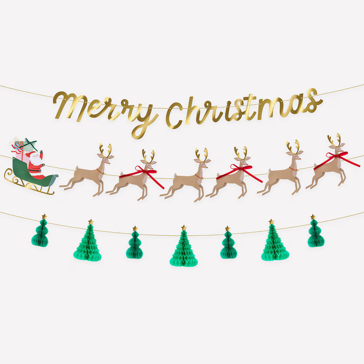 SANTA SLEIGH  & REINDEER GARLAND SET