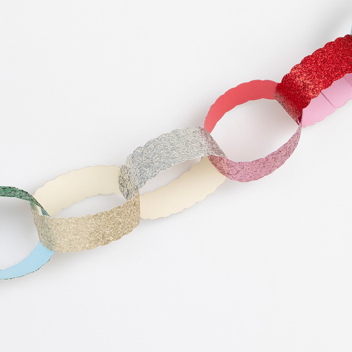 Paper chains that slot together with tabs, no glue needed