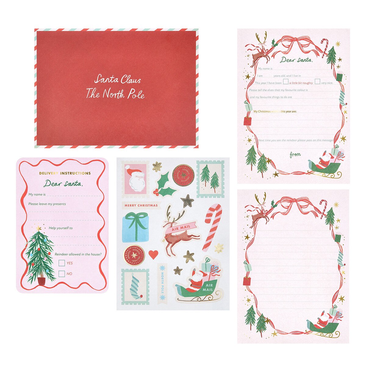 Letter to Santa kit with Christmas writing paper and stickers