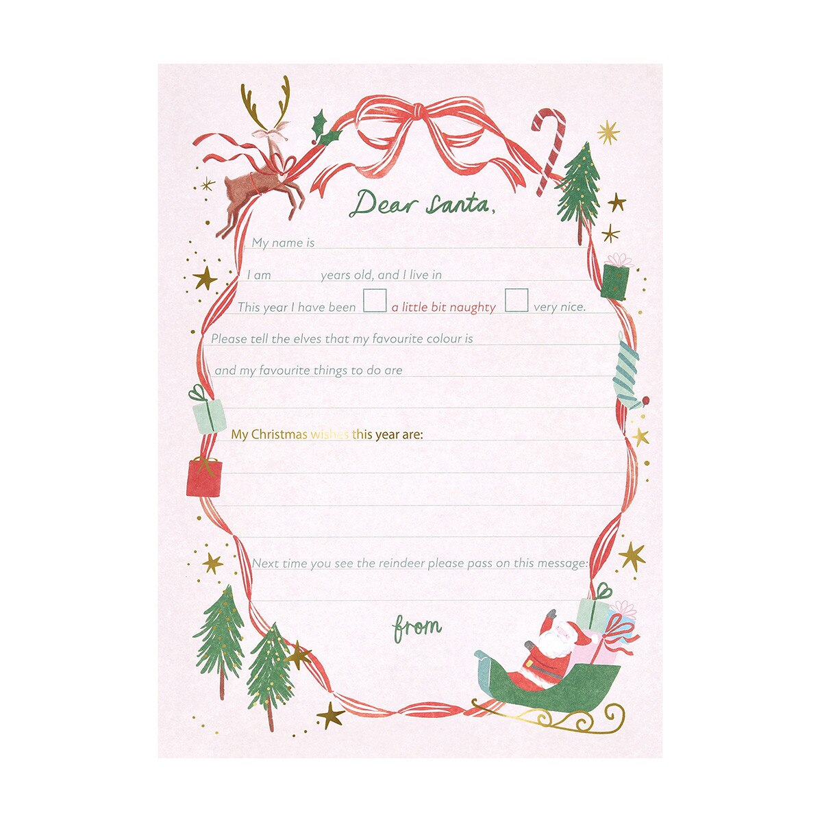 Santa letter template with a present delivery instruction card