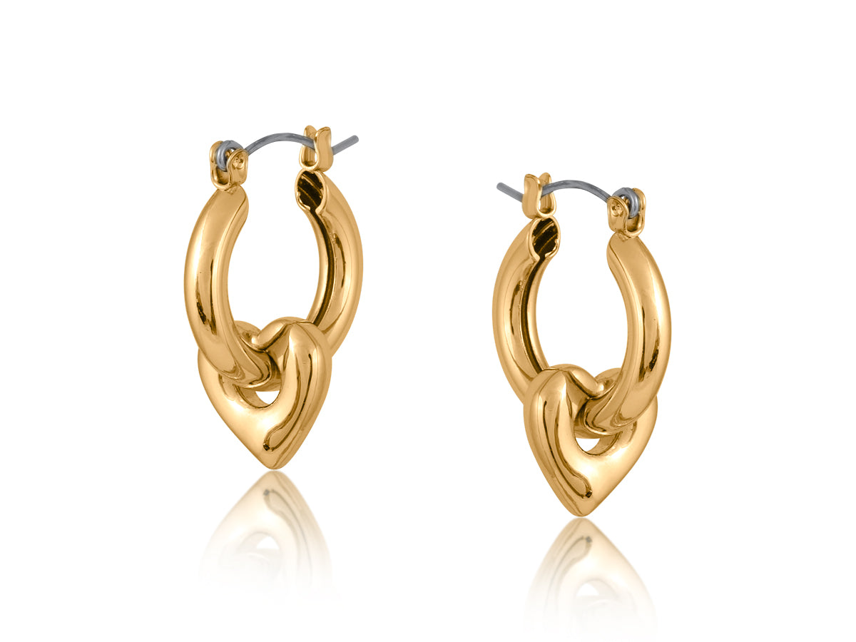 GEMMA HEART DROP HOOP EARRINGS | GOLD