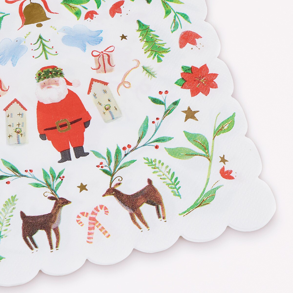 Small Santa napkins with a scalloped border, pack of 16