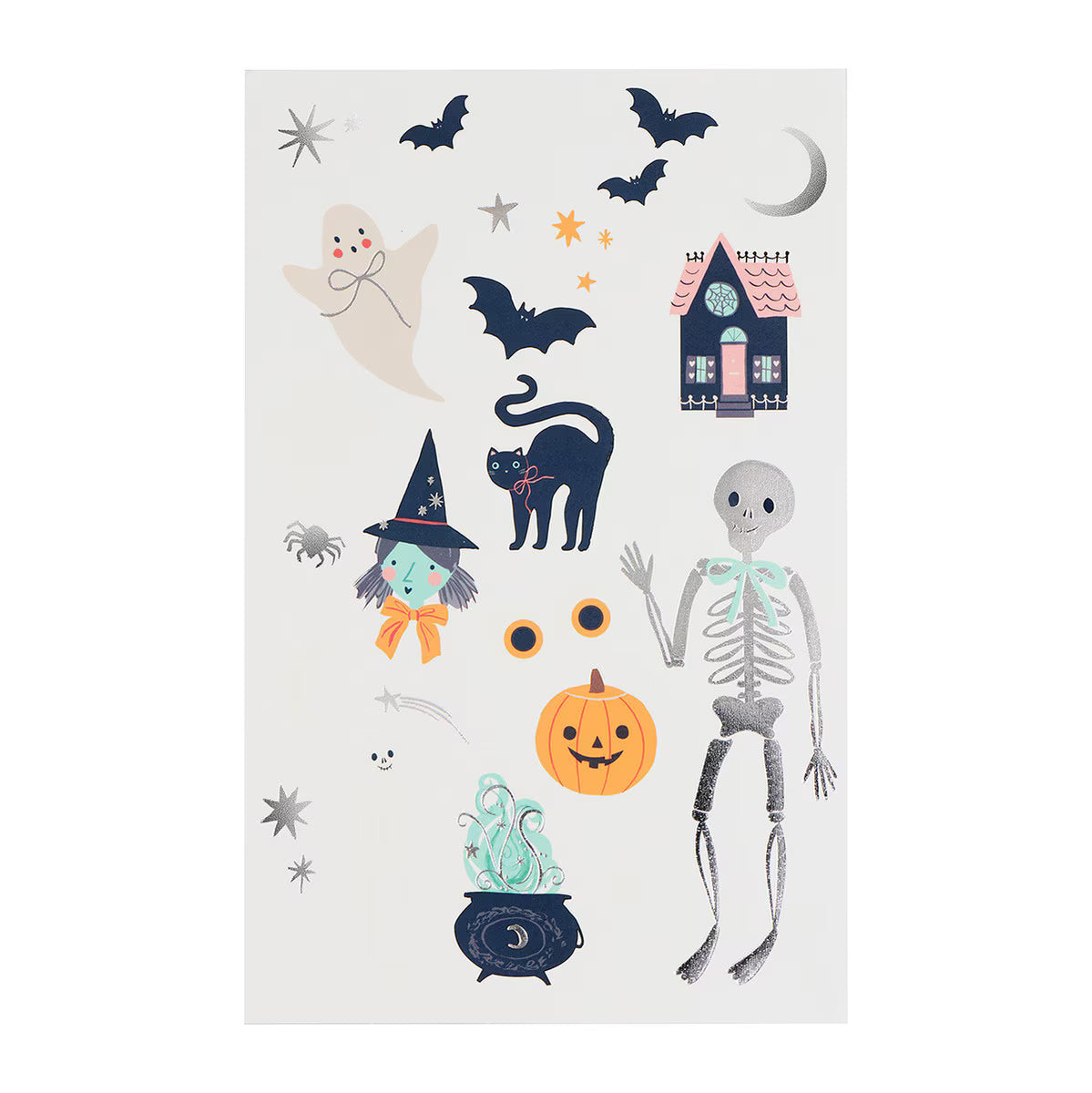 Halloween temporary tattoos in an illustrated paper envelope, two sheets