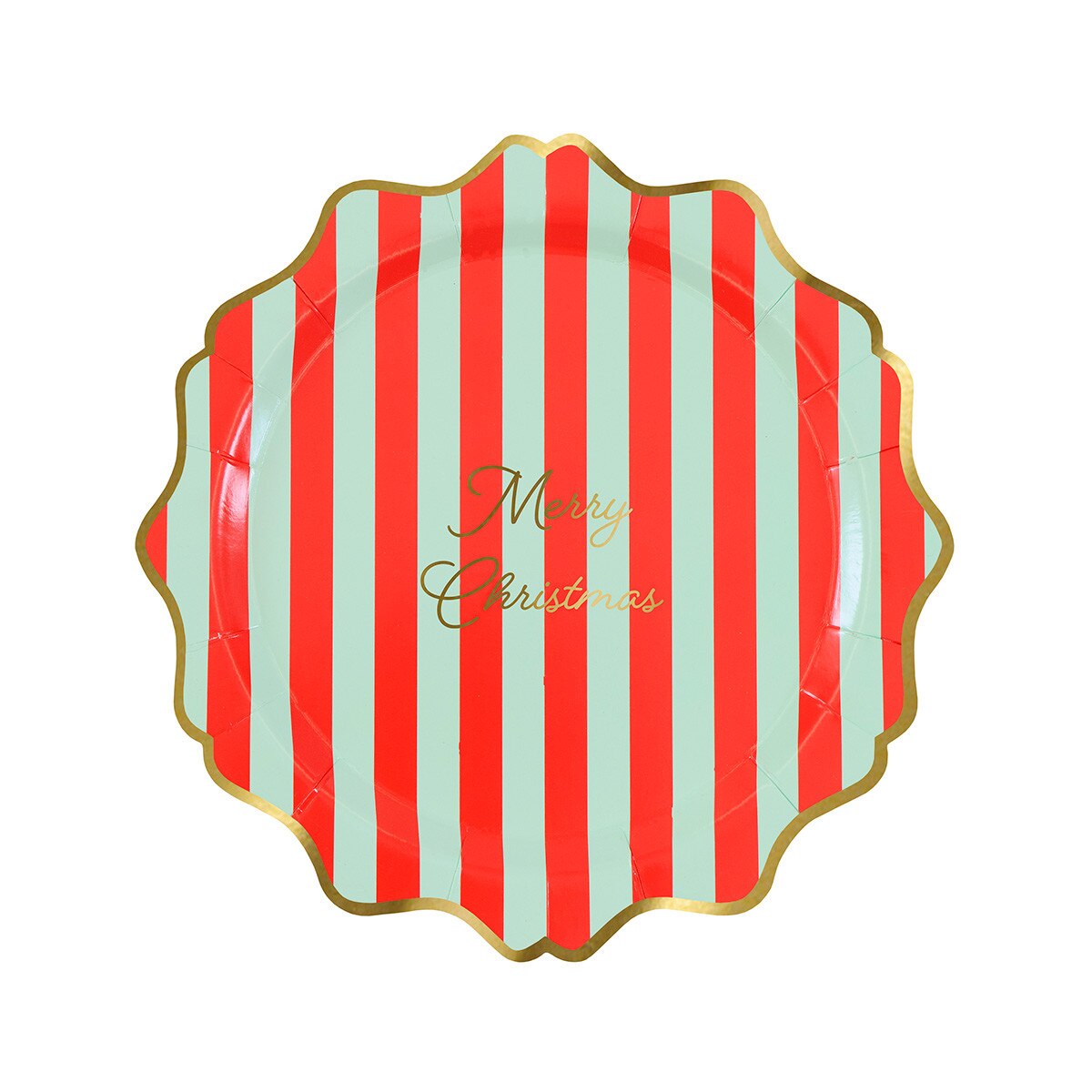 Striped paper plates in burgundy and blue, pack of eight