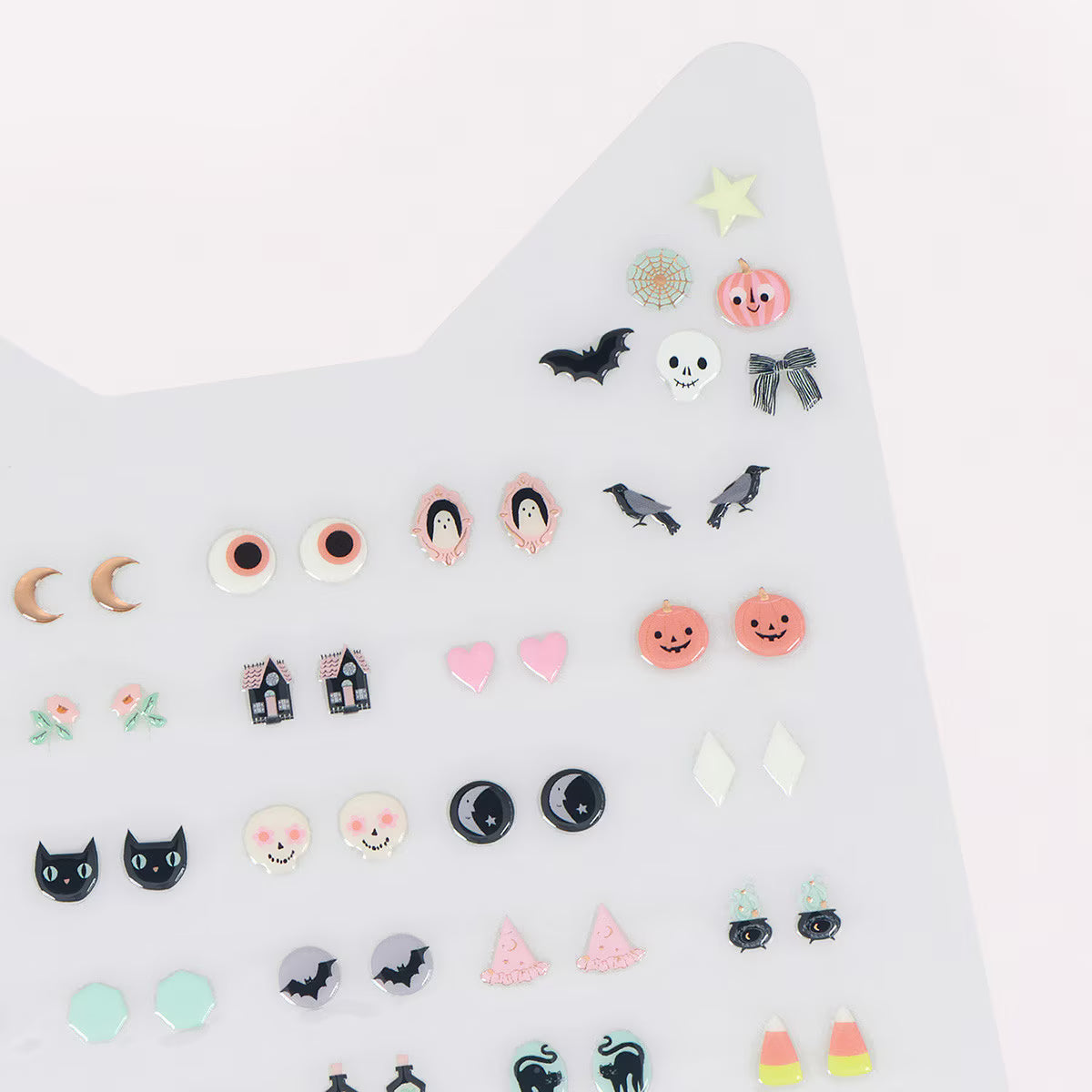 Halloween stick on earrings packaged in a black cat design paper envelope