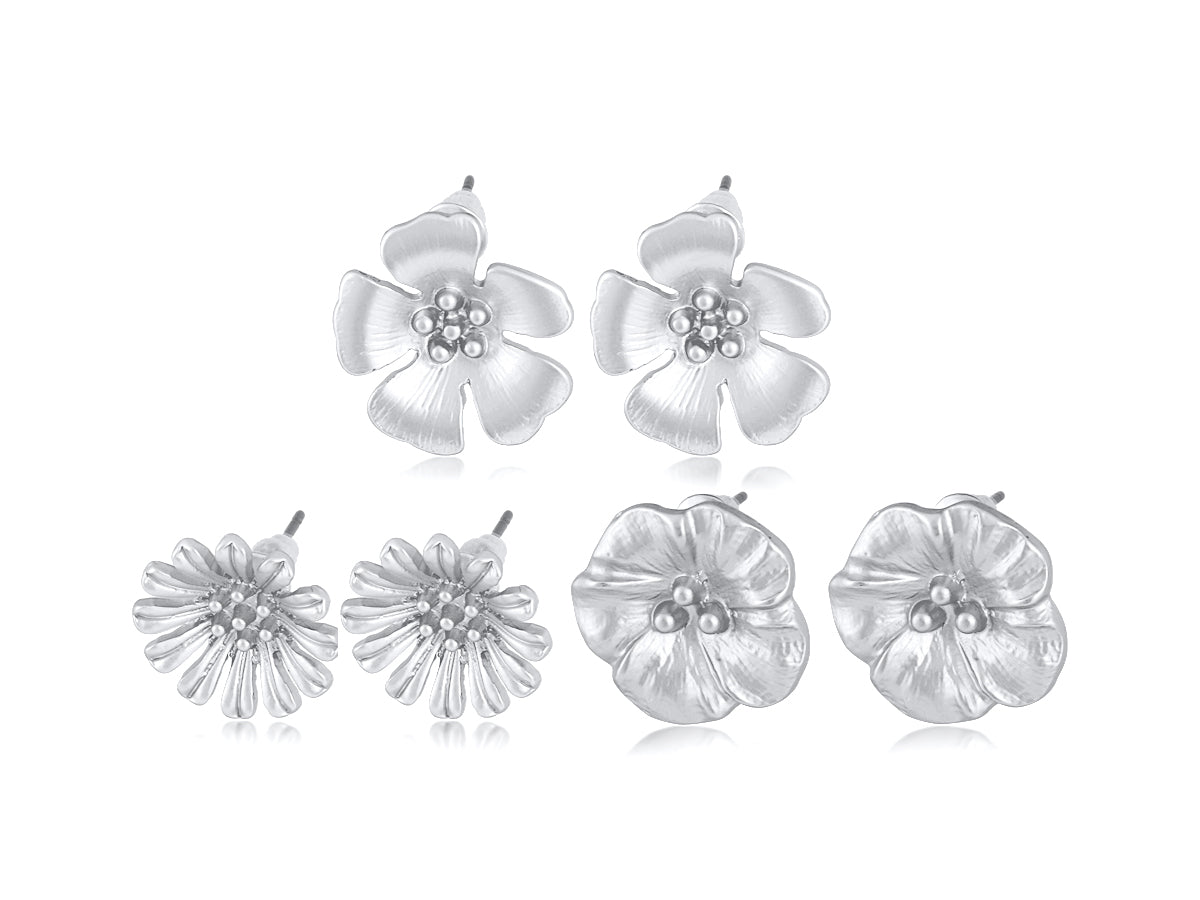 SANDRINE MULTI PACK OF FLOWER STUD EARRINGS| SILVER - OTHERLETTERS