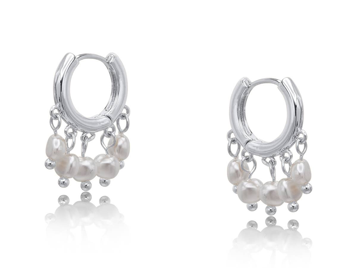 Silver Daphne petite earrings with faux pearl details