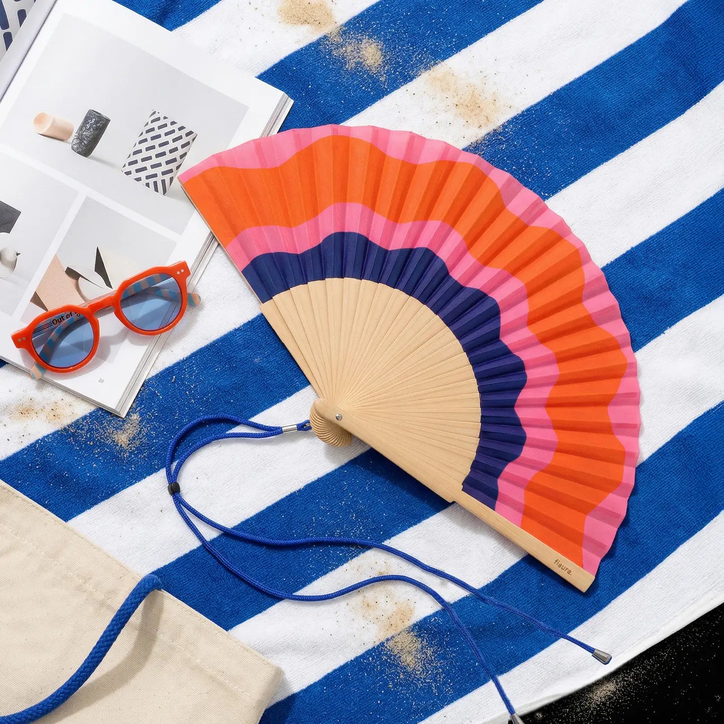 WAVES RED, PINK AND BLUE HAND FAN