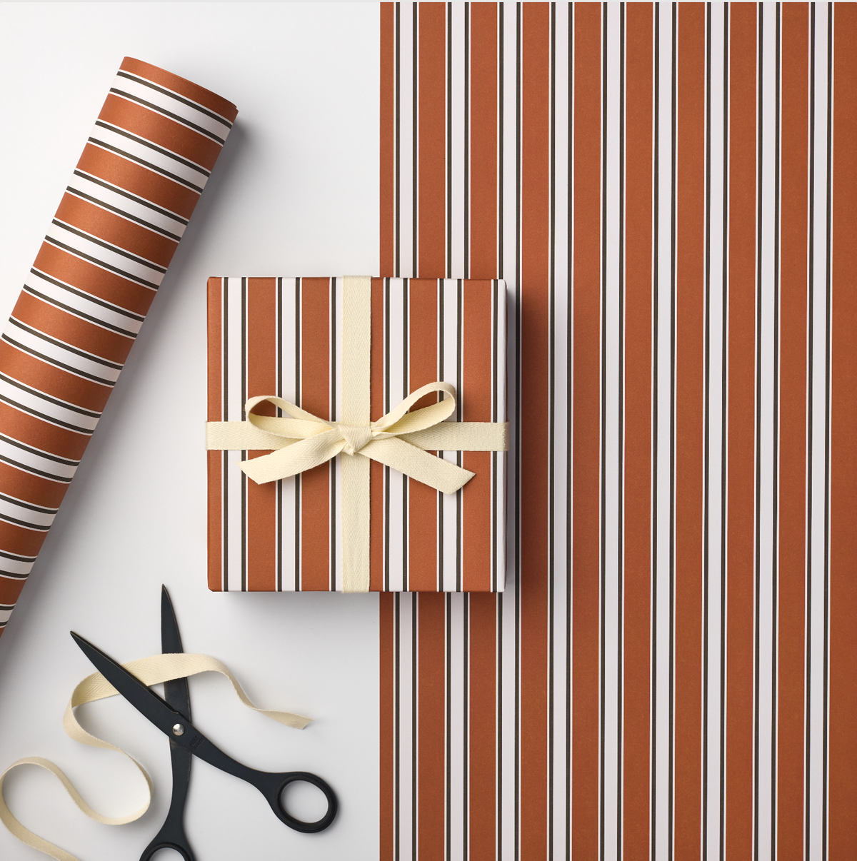 TERRACOTTA & OFF-WHITE STRIPE GIFT WRAP | 3 SHEETS ROLLED