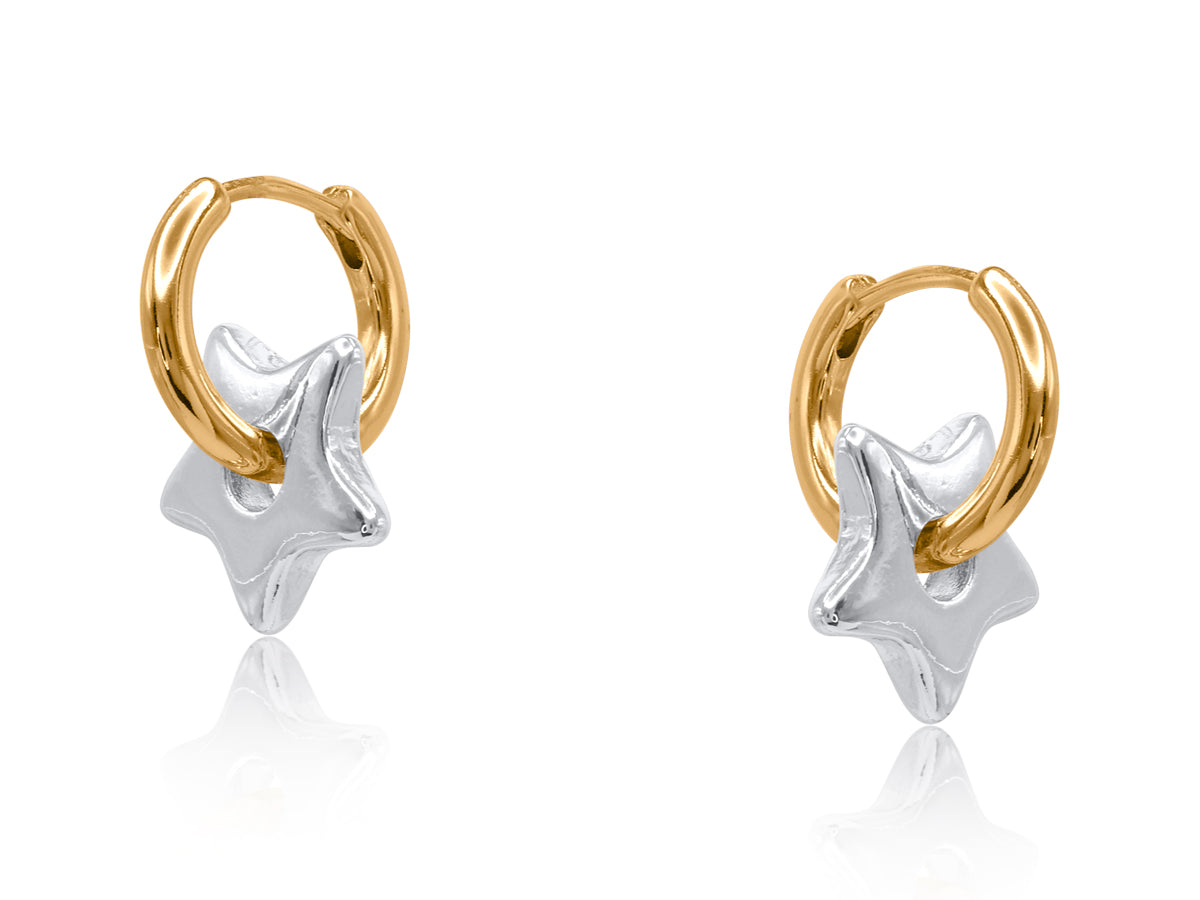 POLIANA TWO TONE STAR HUGGIES | GOLD HOOP