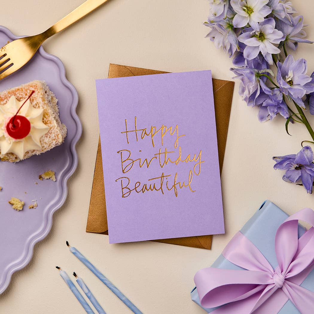 HAPPY BIRTHDAY BEAUTIFUL (LAVENDER) | CARD BY GABRIELLE & CELINE - OTHERLETTERS
