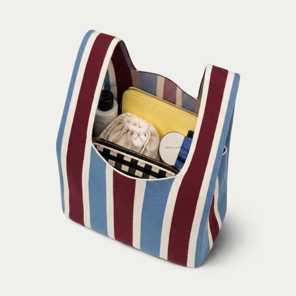 BLUE AND RED STRIPE KNITTED BAG | MEDIUM