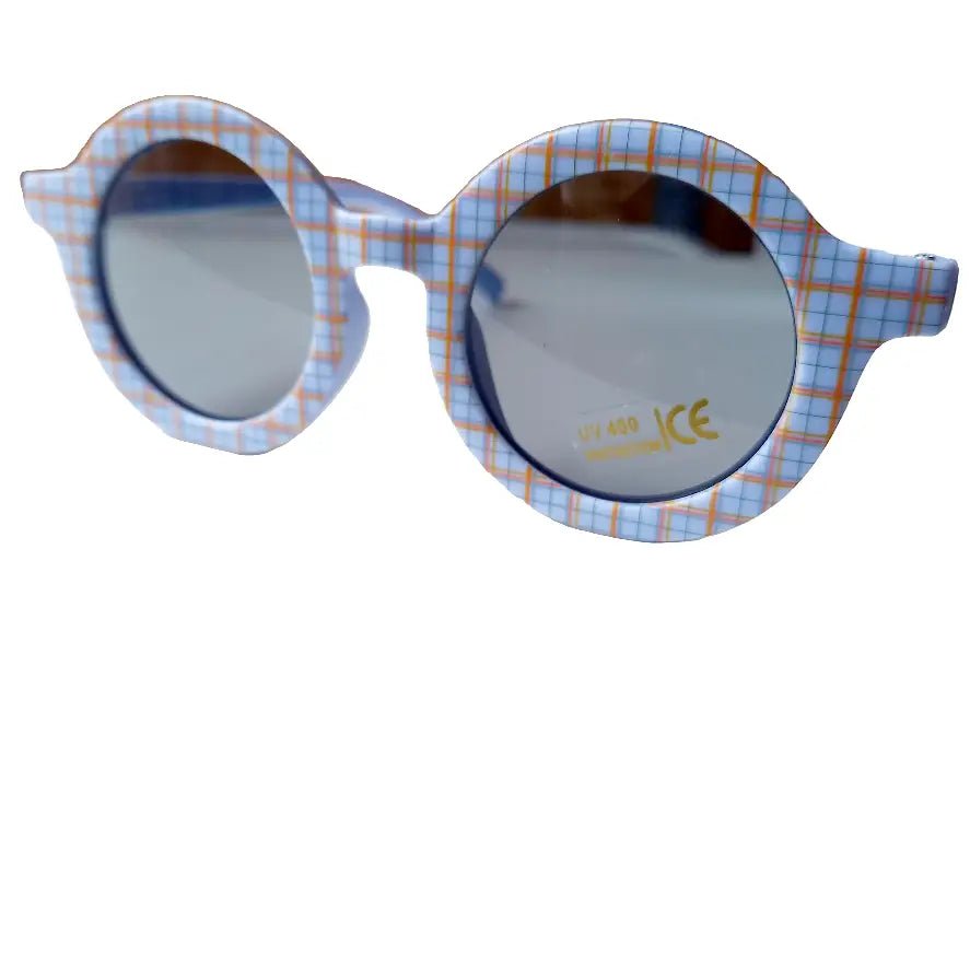RETRO KIDS SUNGLASSES | BLUE CHEQ PRINT - OTHERLETTERS