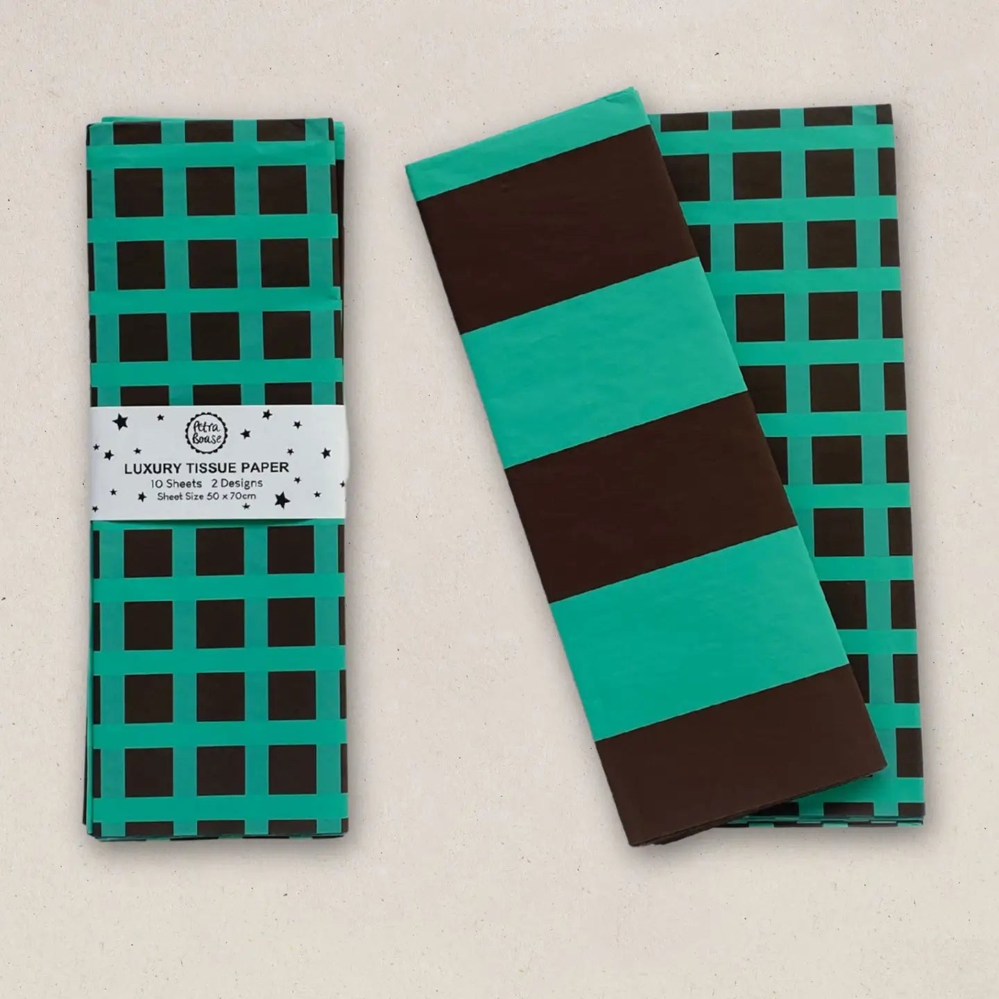 LUXURY TISSUE PAPER | STRIPE & GRID CHOCOLATE & TURQUOISE - OTHERLETTERS