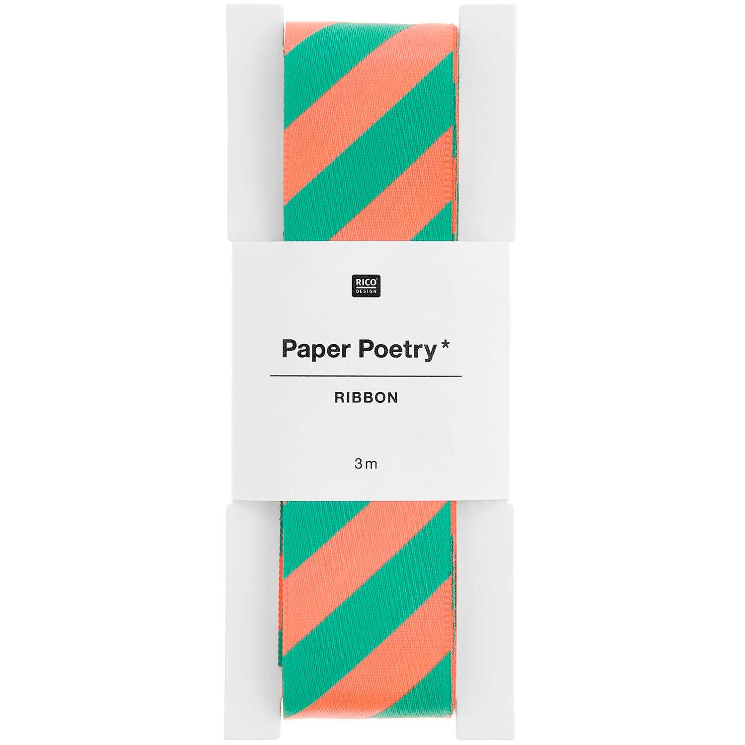 SATIN RIBBON STRIPES | GREEN/ NEON ORANGE 25mm - OTHERLETTERS