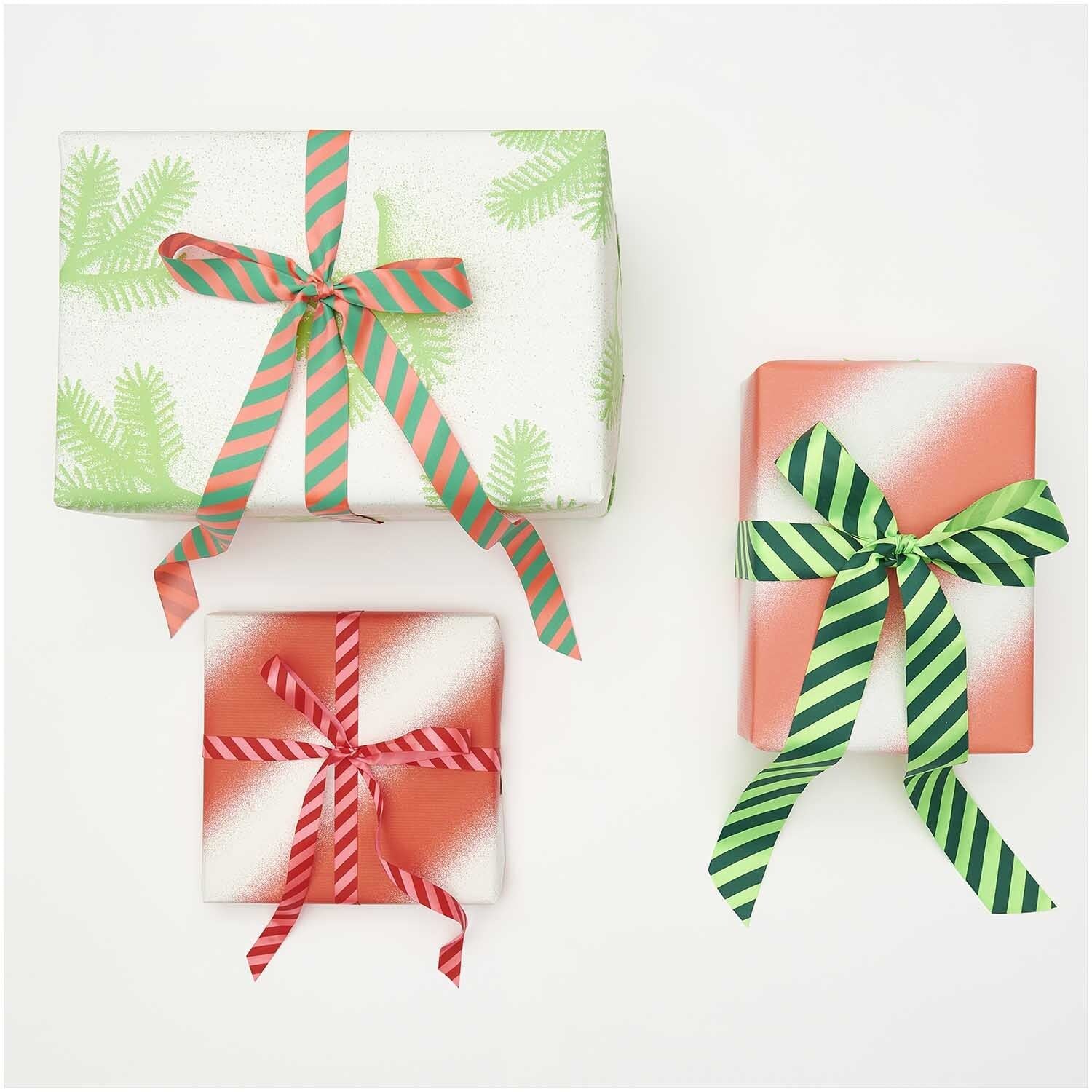 SATIN RIBBON STRIPES | GREEN/ NEON ORANGE 25mm - OTHERLETTERS