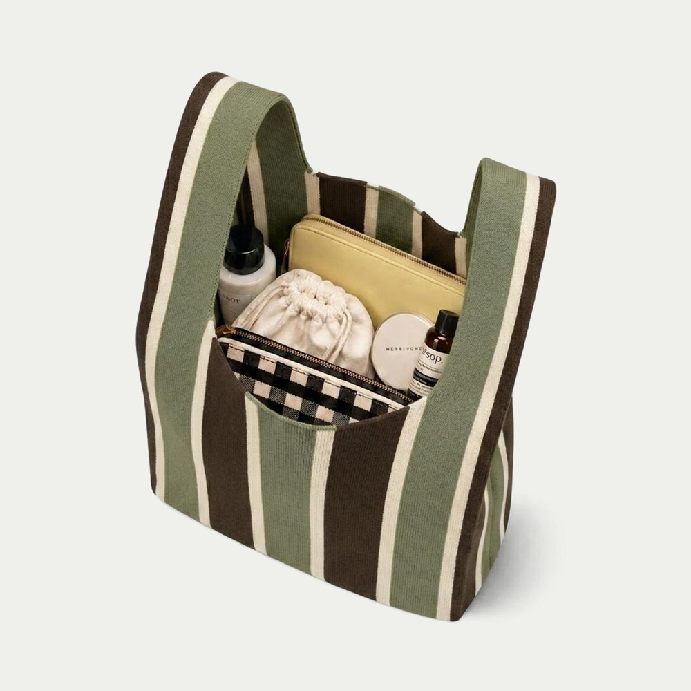 BLUE AND BROWN STRIPE KNITTED BAG | MEDIUM