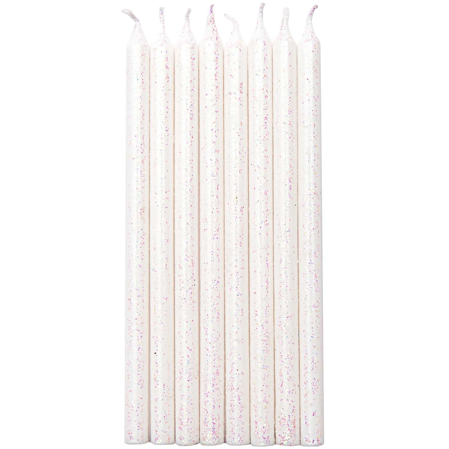 SHORT BIRTHDAY CAKE CANDLES | WHITE GLITTER