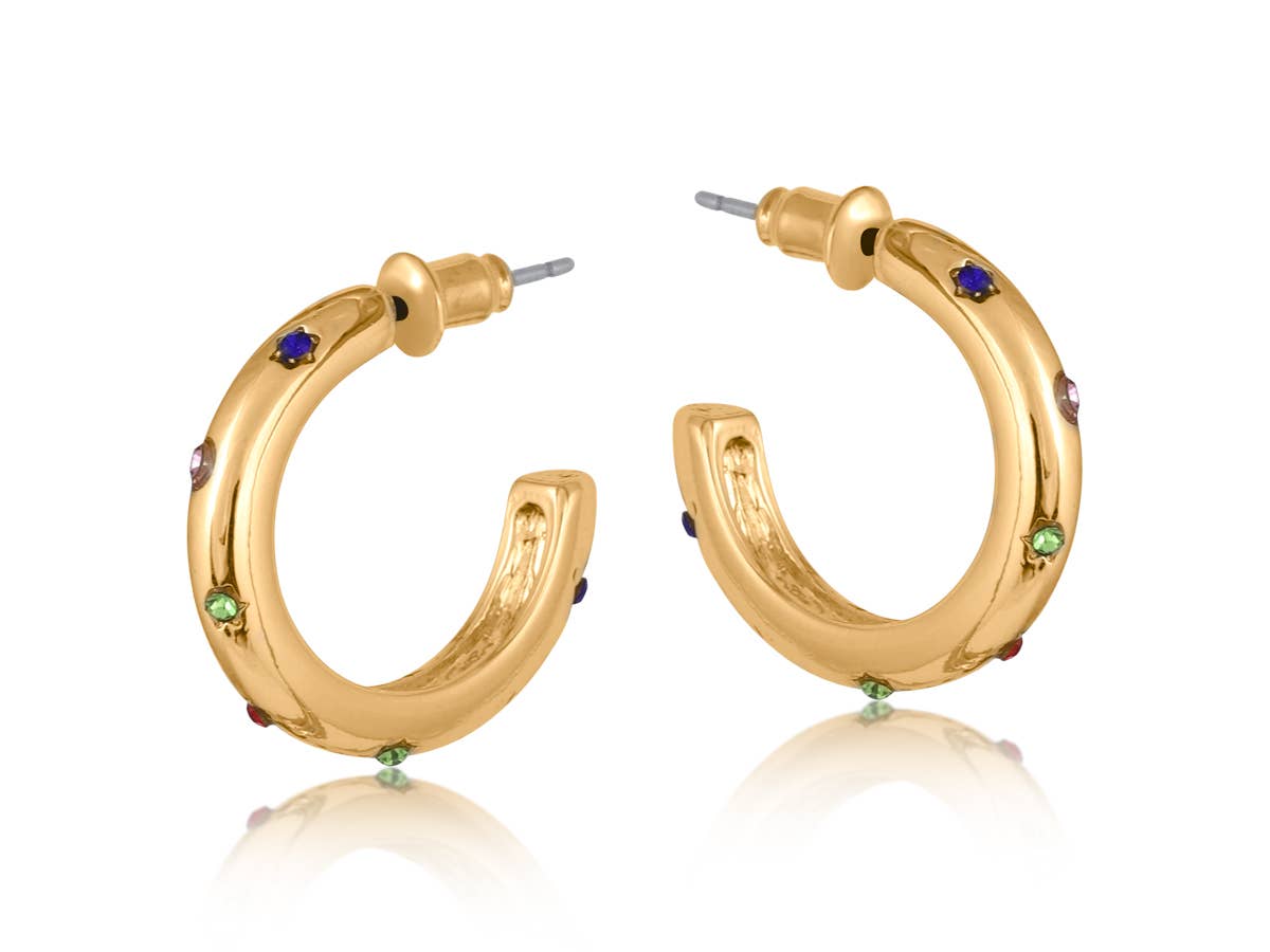 Gold Ginette small hoop earrings with rainbow stones