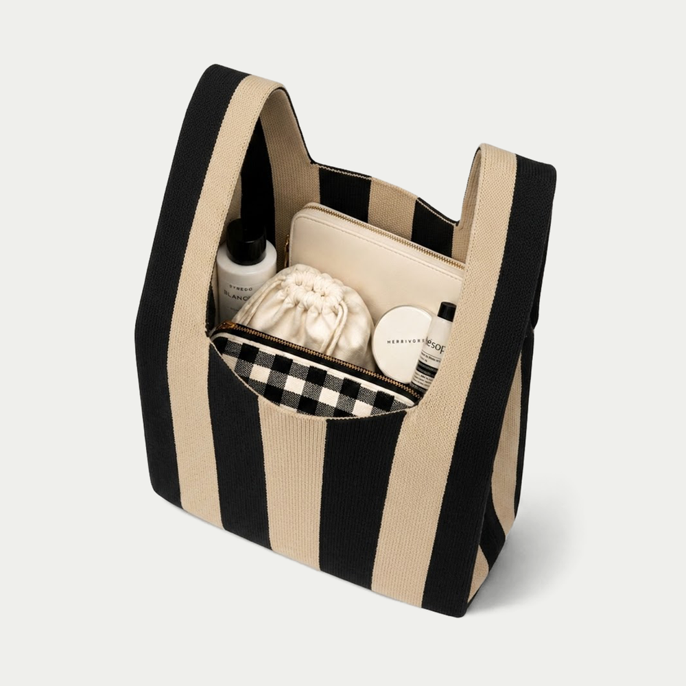 BLACK & BROWN CLASSIC STRIPE KNITTED BAG | MEDIUM