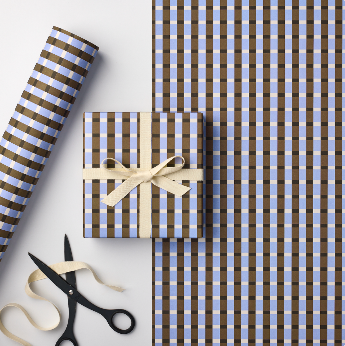 BLUE, BROWN, BLACK BLOCK GIFT WRAP | 3 SHEETS ROLLED