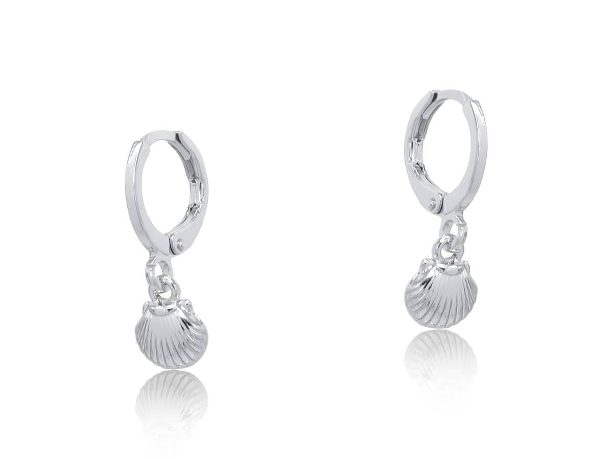 Silver Ines Sea Token petite huggie earrings with a clamshell charm