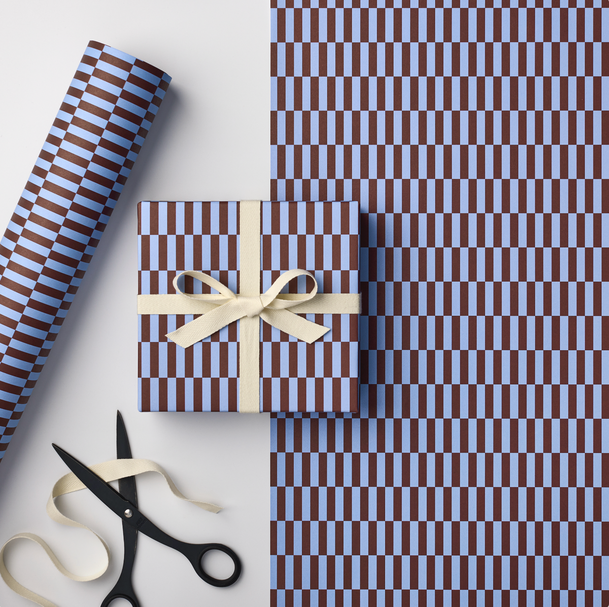 CLARET & BLUE RECTANGLE TILE WRAPPING PAPER | 3 SHEETS ROLLED