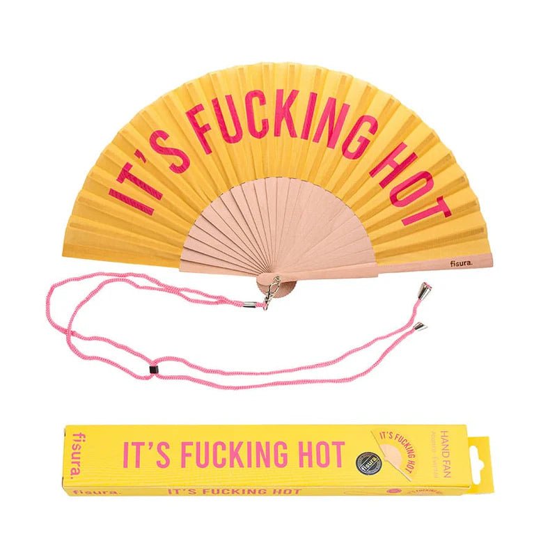 YELLOW 'IT'S FUCKING HOT' HAND FAN - OTHERLETTERS