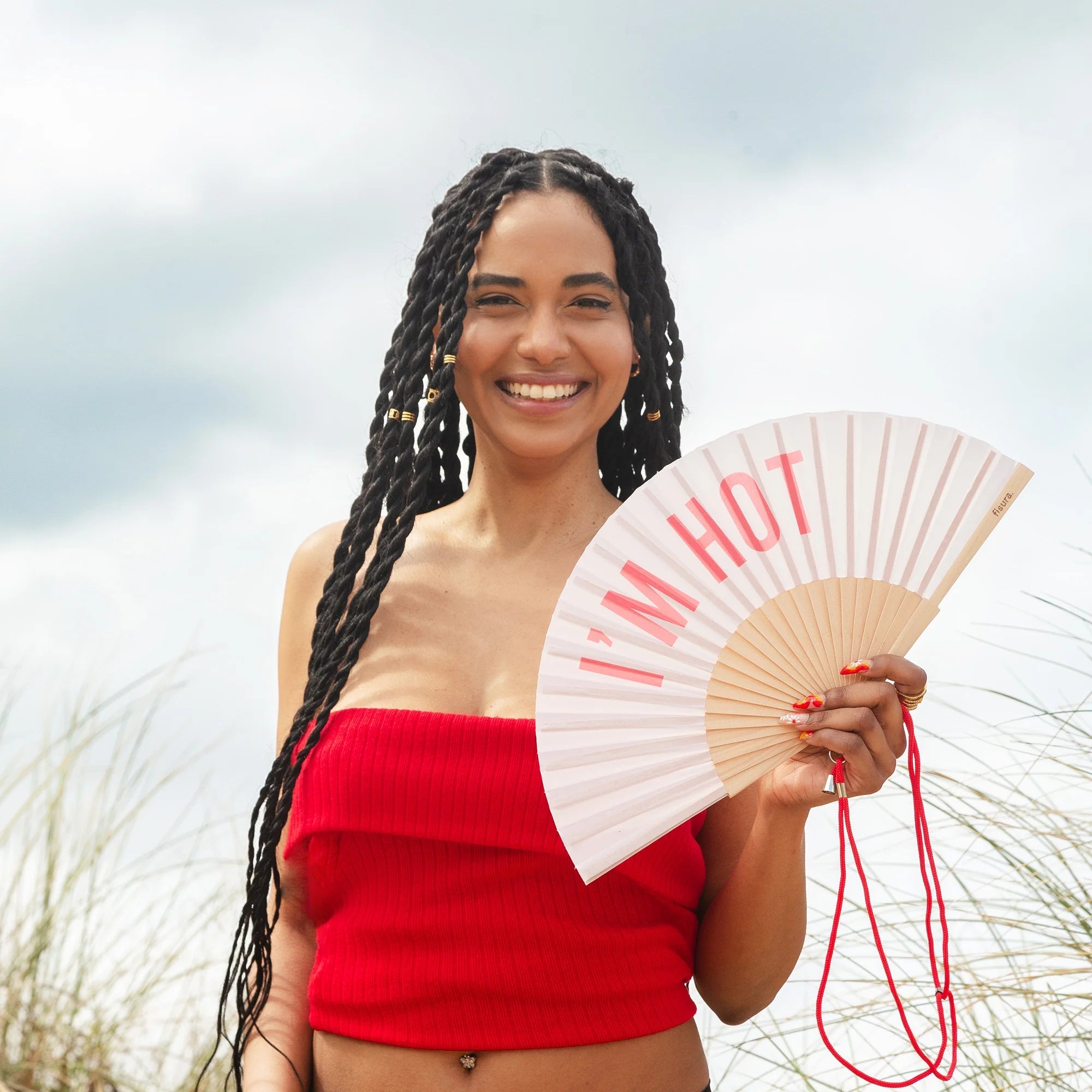 BEIGE "I'M HOT" HAND FAN - OTHERLETTERS