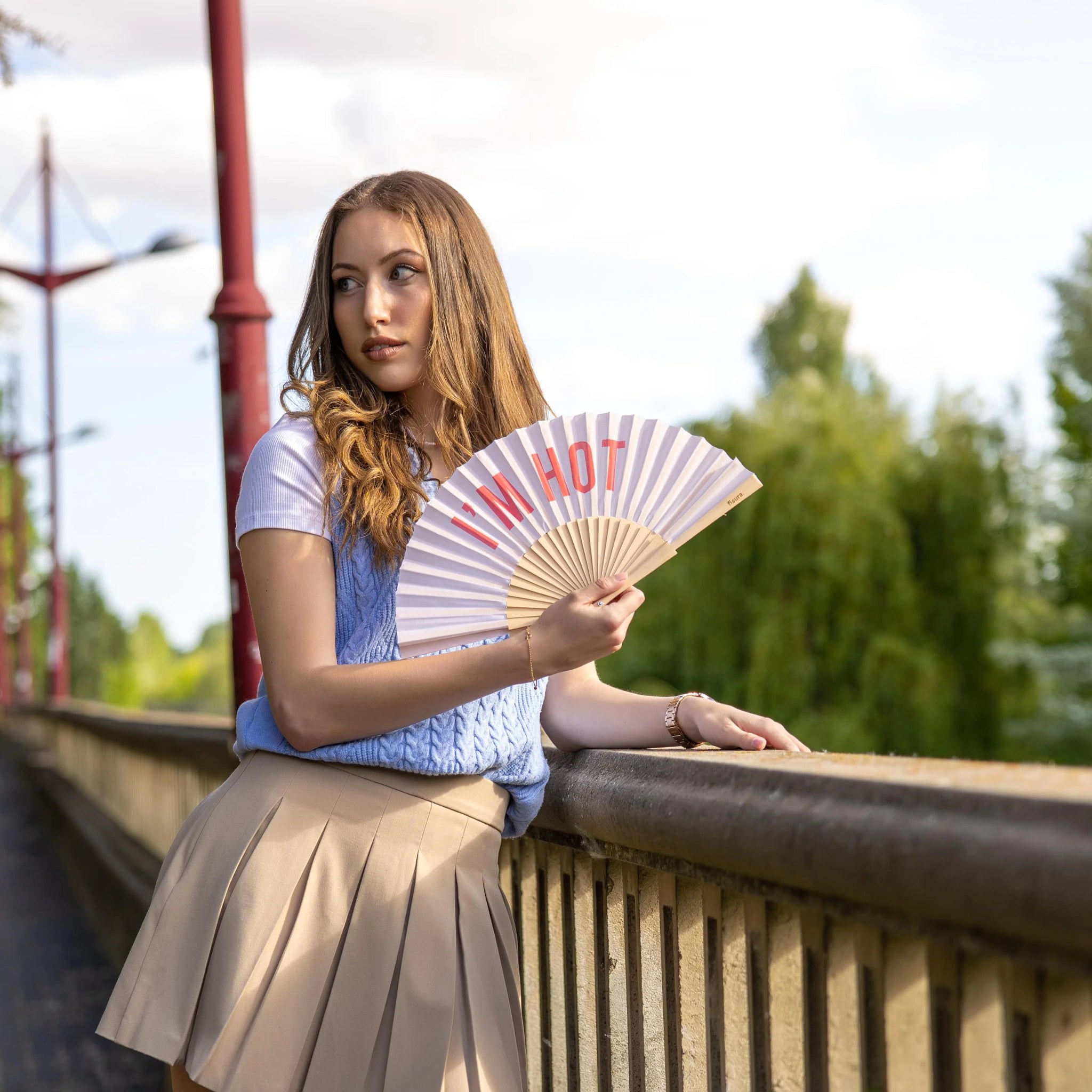 BEIGE "I'M HOT" HAND FAN - OTHERLETTERS
